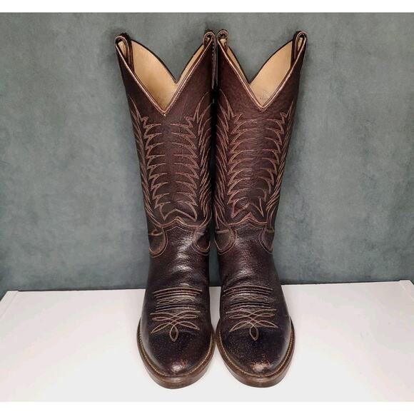 Vintage Justin 1195 Full Chocolate Glazed Pig Western Cowboy Boots US Men's 9 D - Picture 3 of 14